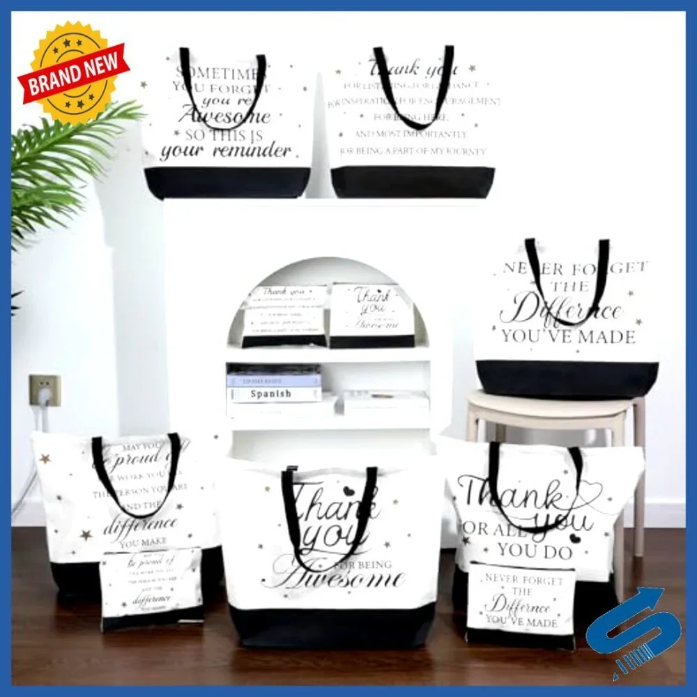 Canvas Tote Bags with Zipper Inspirational Makeup Bags Set for Employee Gifts